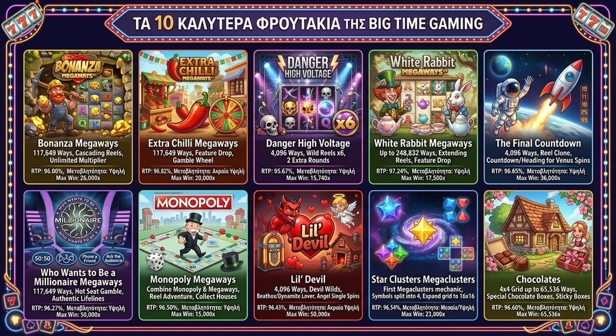 Big Time Gaming (BTG) - Φρουτάκια, Megaways & RTPs Live Casino