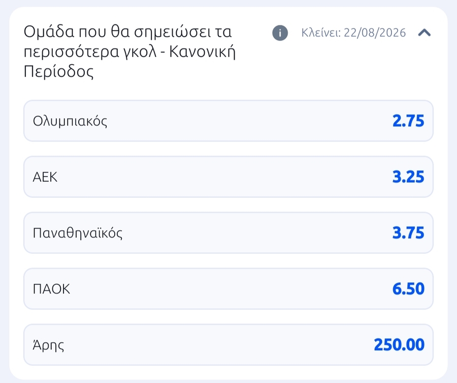 Μακροχρόνια Στοιχήματα - Προγνωστικά για Superleague και Top Πρωταθλήματα